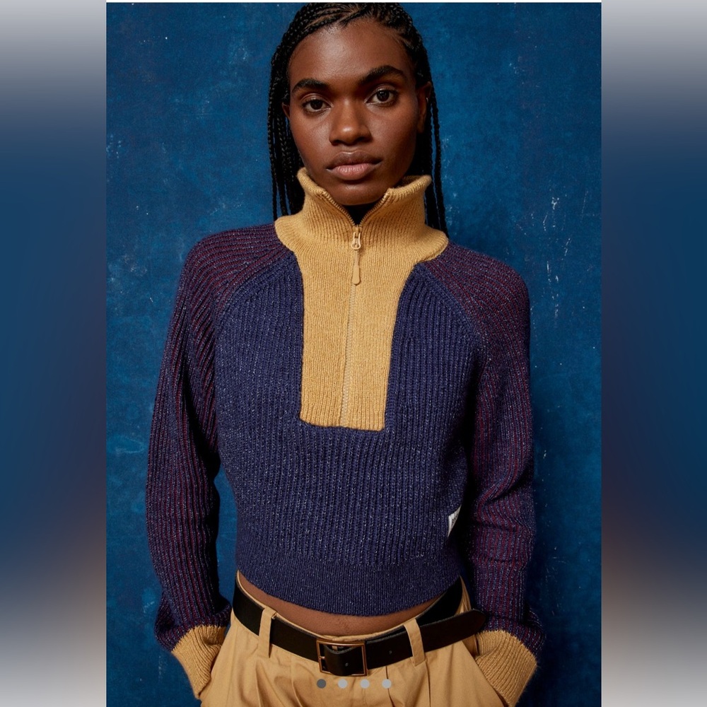 Urban Outfitters Navy and Tan 1/2 zip sweater. Never worn, brand new. NWOT.